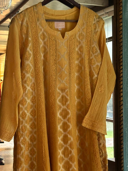 Yellow Shade Zari Chanderi Chikankari Ready to Wear Tunics