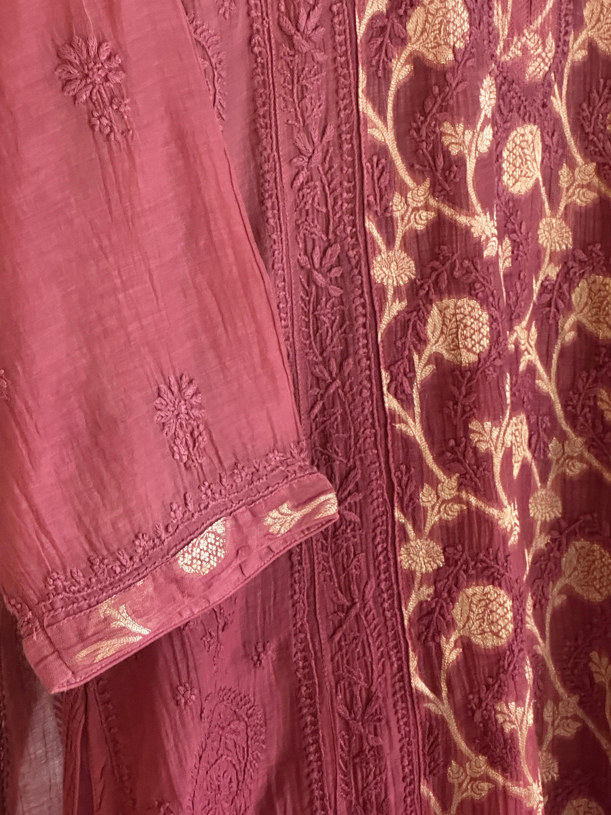 Maroon Zari Chanderi Chikankari A Line Kurta with Slip