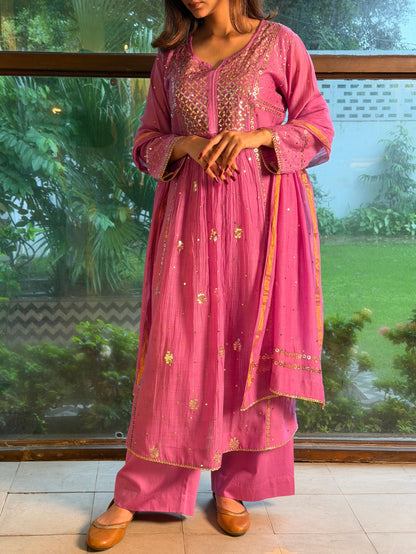 Deep Purple Mukaish Mul Chanderi Silk Ready To Wear Dress