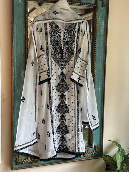 Kota Monochrome Sequins Work Chikankari Kurta Dupatta Set