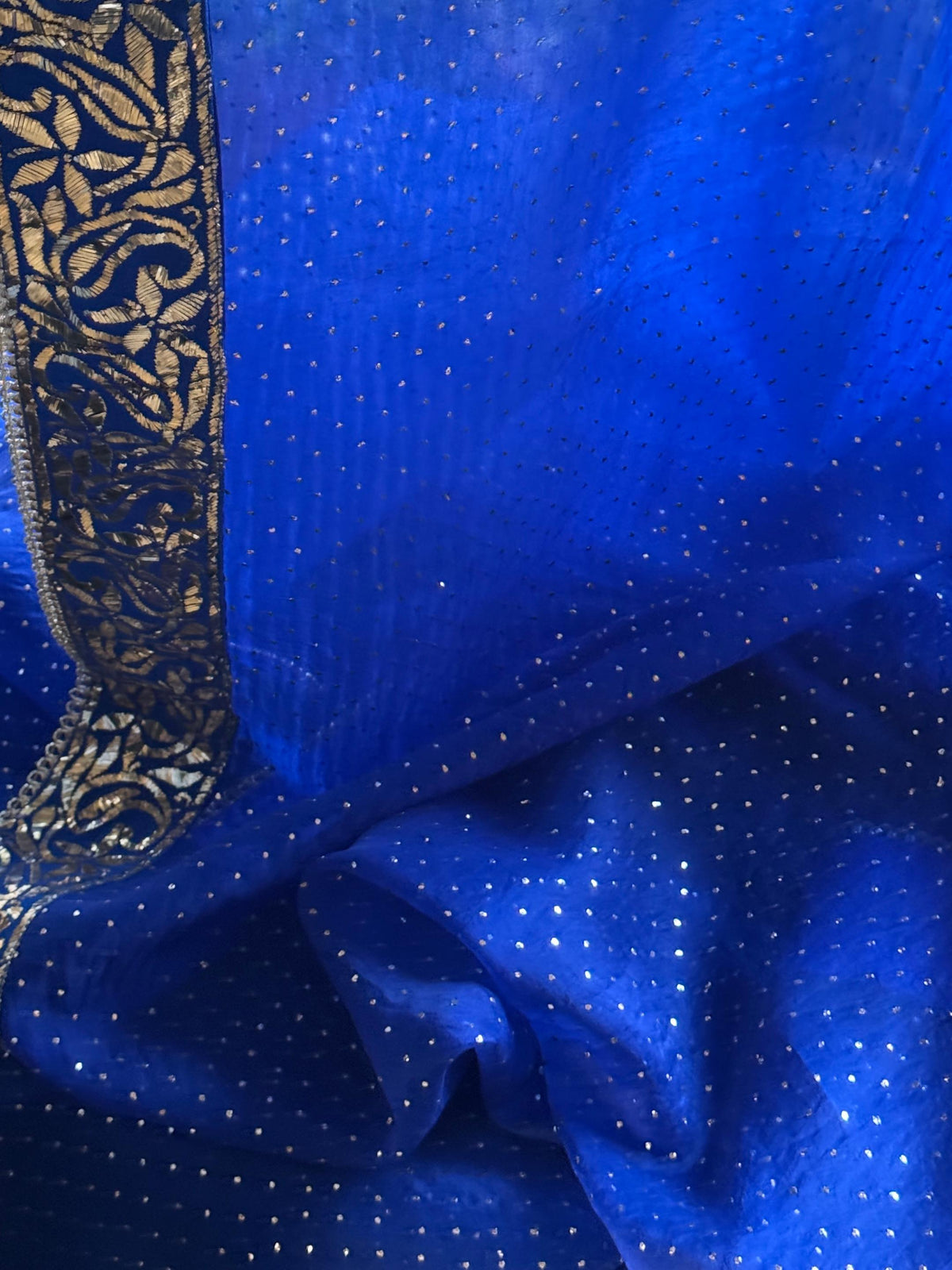 Royal Blue Shade Mukaish Lakh Dana Saree With Blouse
