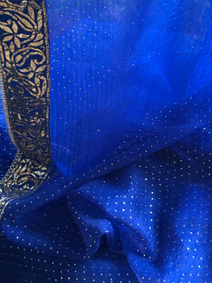 Royal Blue Shade Mukaish Lakh Dana Saree With Blouse