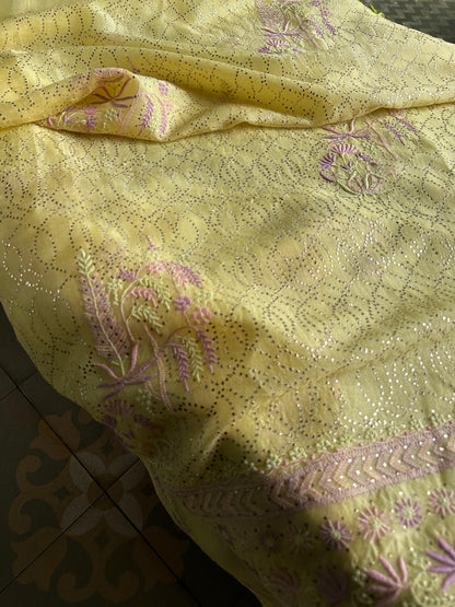 Pineapple Yellow | Noor Organza Silk Chikankari With Kamdani Fabric