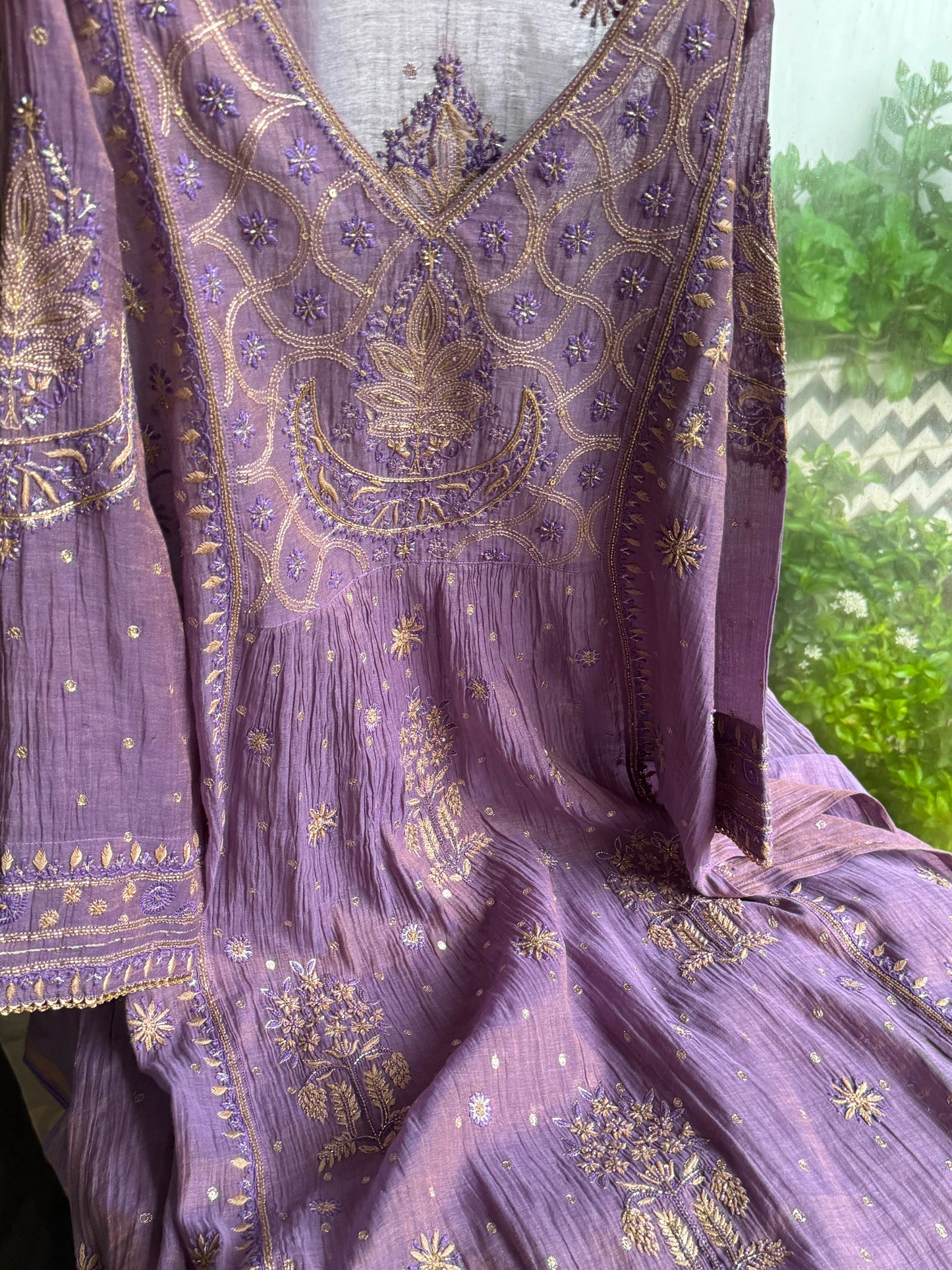 Lilac Purple Shade Tissue Silk Bhopali Kurta Dupatta Set
