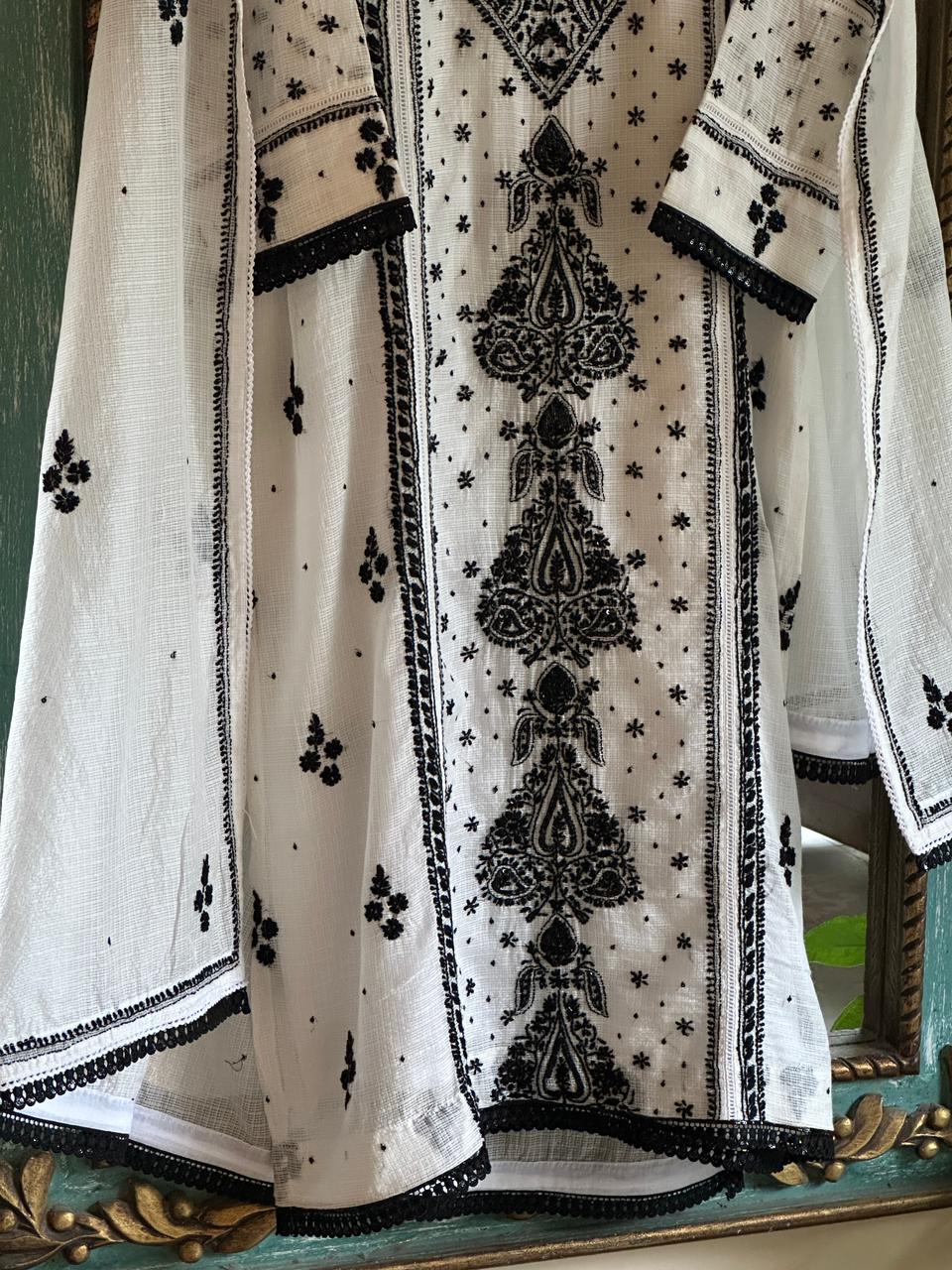 Kota Monochrome Sequins Work Chikankari Kurta Dupatta Set
