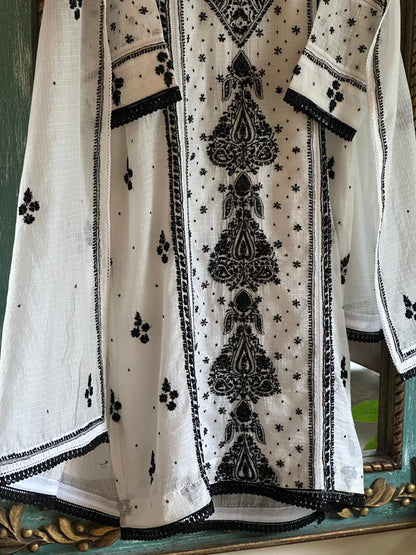 Kota Monochrome Sequins Work Chikankari Kurta Dupatta Set