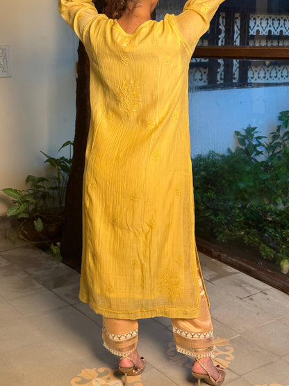 Yellow Shade Zari Chanderi Chikankari Ready to Wear Tunics