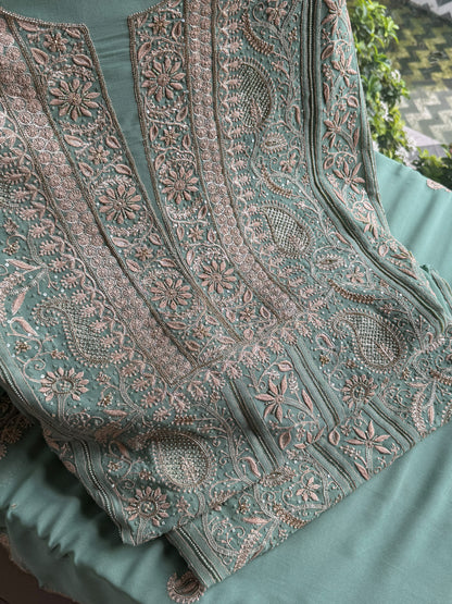 Green Superfine Pure Georgette Chikankari Kurta Set