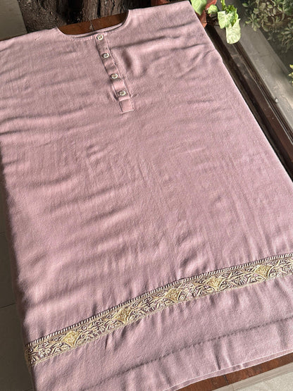 Rose Pink Shade Kashmiri Pashmina Phiran with Handcrafted Ari & Chikankari Embroidery