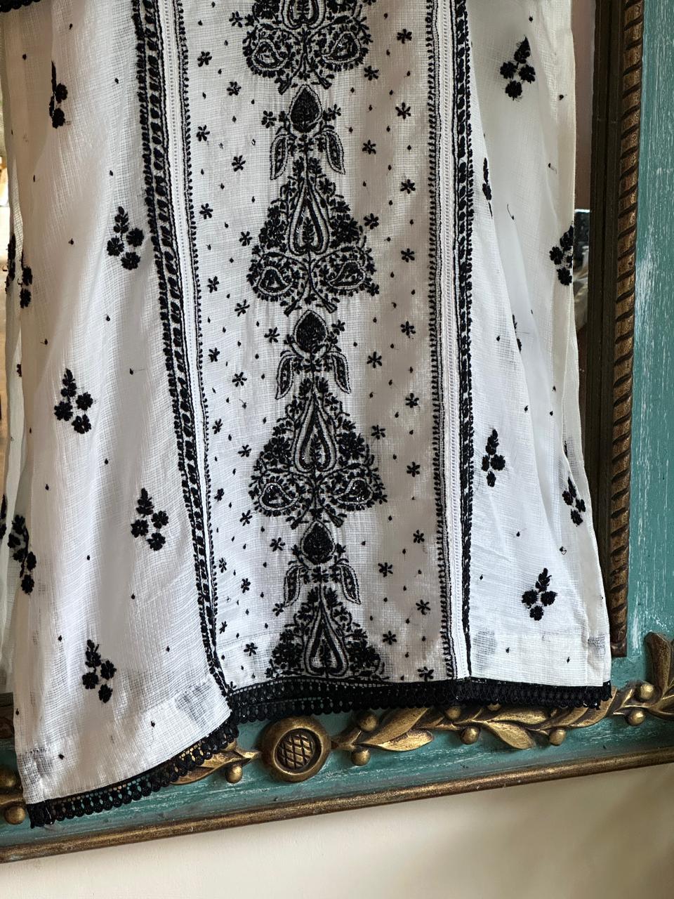 Kota Monochrome Sequins Work Chikankari Kurta Dupatta Set