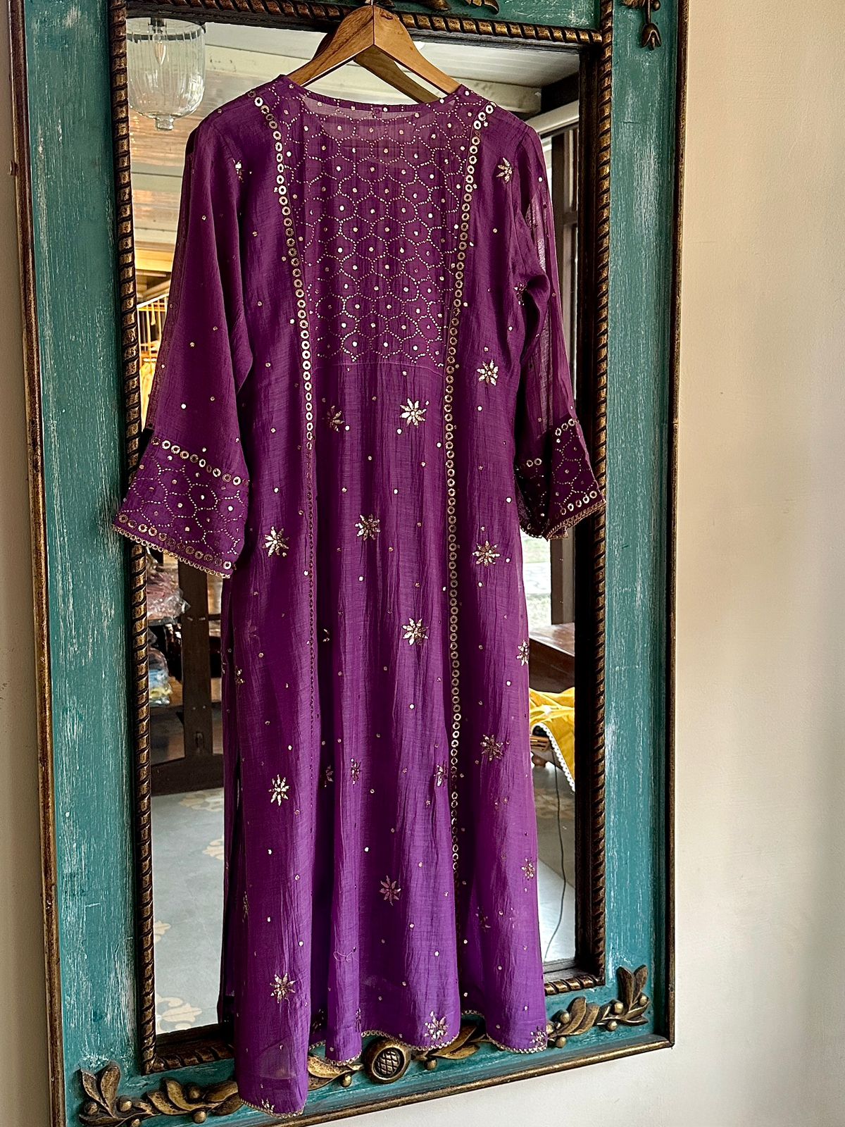 Deep Purple Shade Mukaish Mul Chanderi Silk Dress