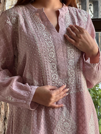 Dusty Lavender Jacquard Sequins Chikankari Co-Ord Set