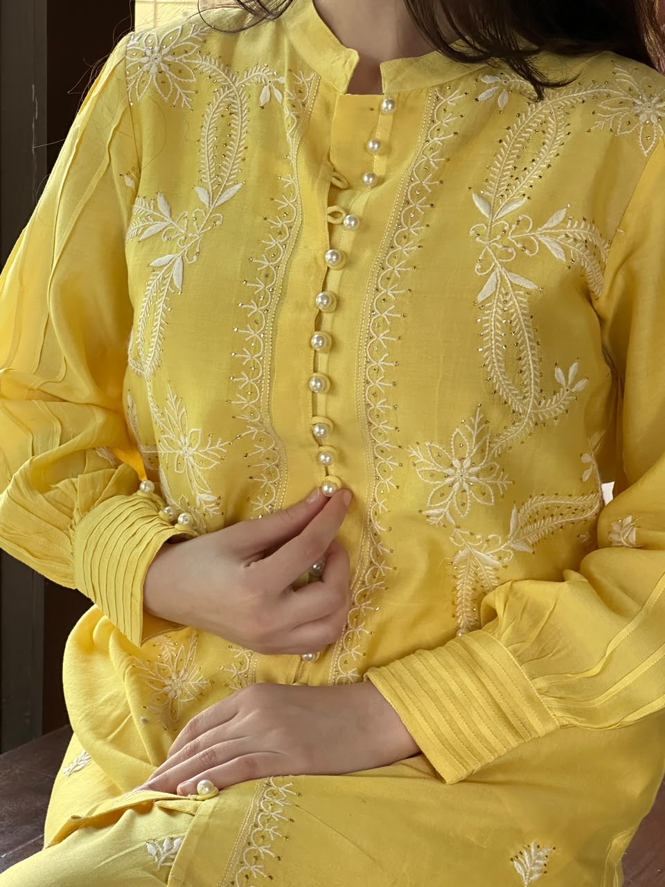 Yellow Shade Chanderi Chikankari Co-Ord Set