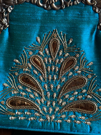 Teal Blue Shade Vintage Motif Ari Sling Bags