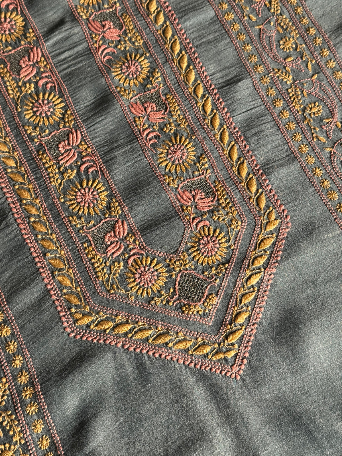 Blue Shade Moonga Silk Chikankari Men’s Kurta Fabric