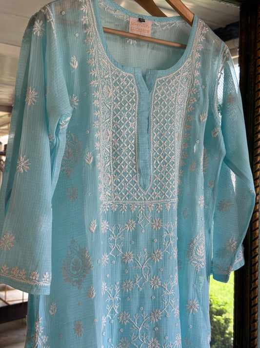 Blue Sequinned Chikankari Kota Kurta
