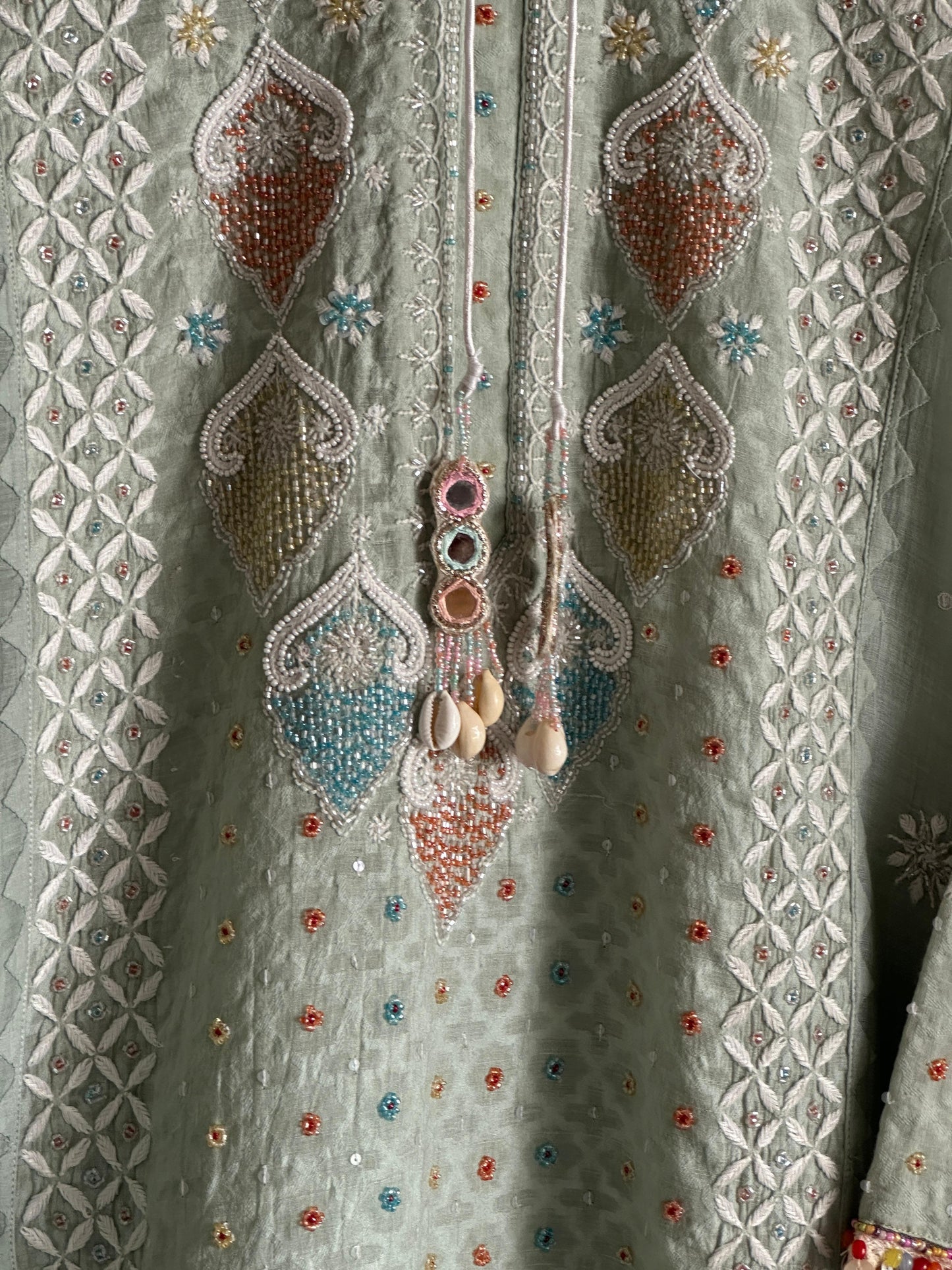 Mint Green Shade Jacquard Sequins Chikankari Kurta Set