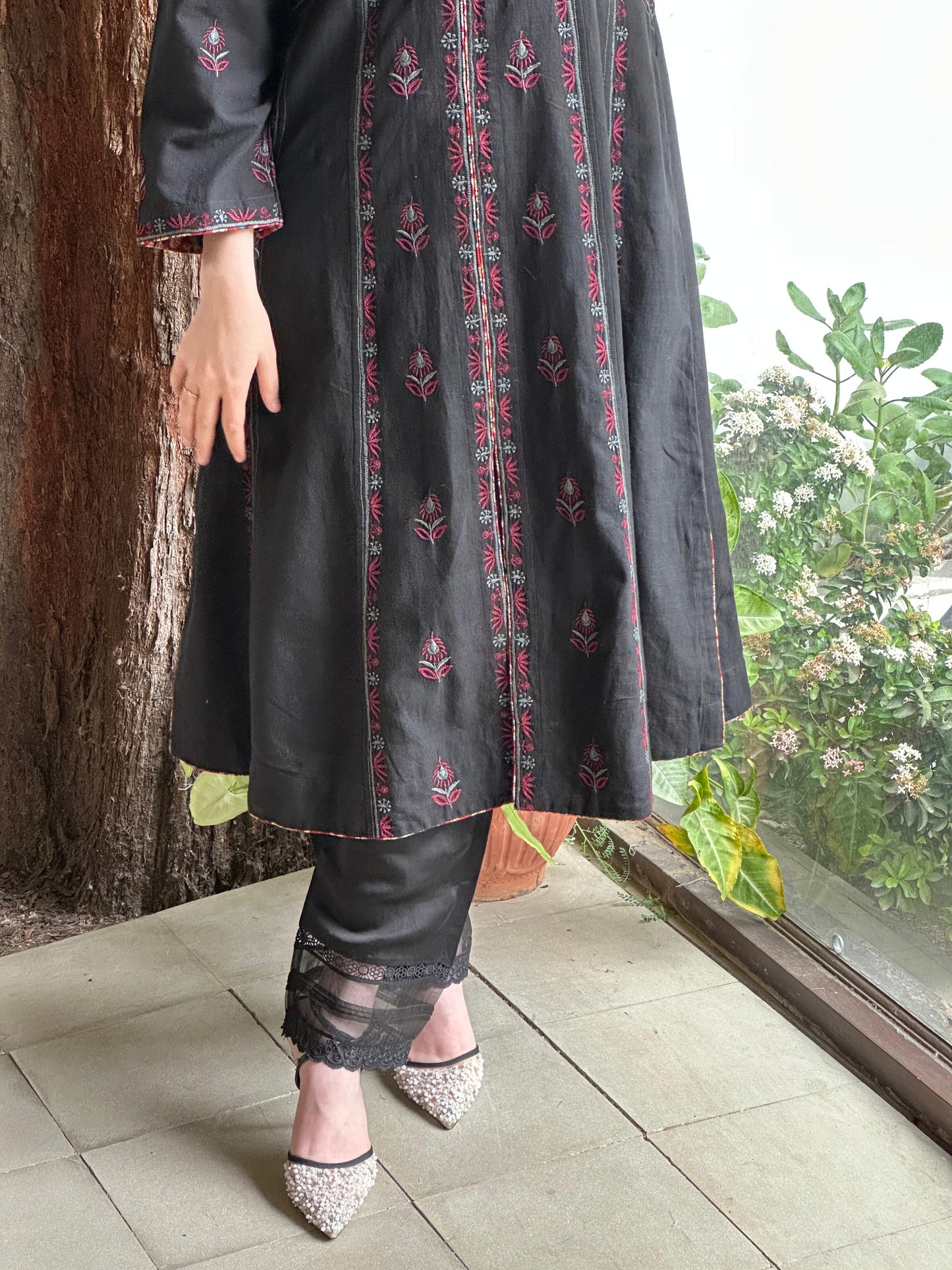 Black Handspun Malkha Chikankari Panel Tunic