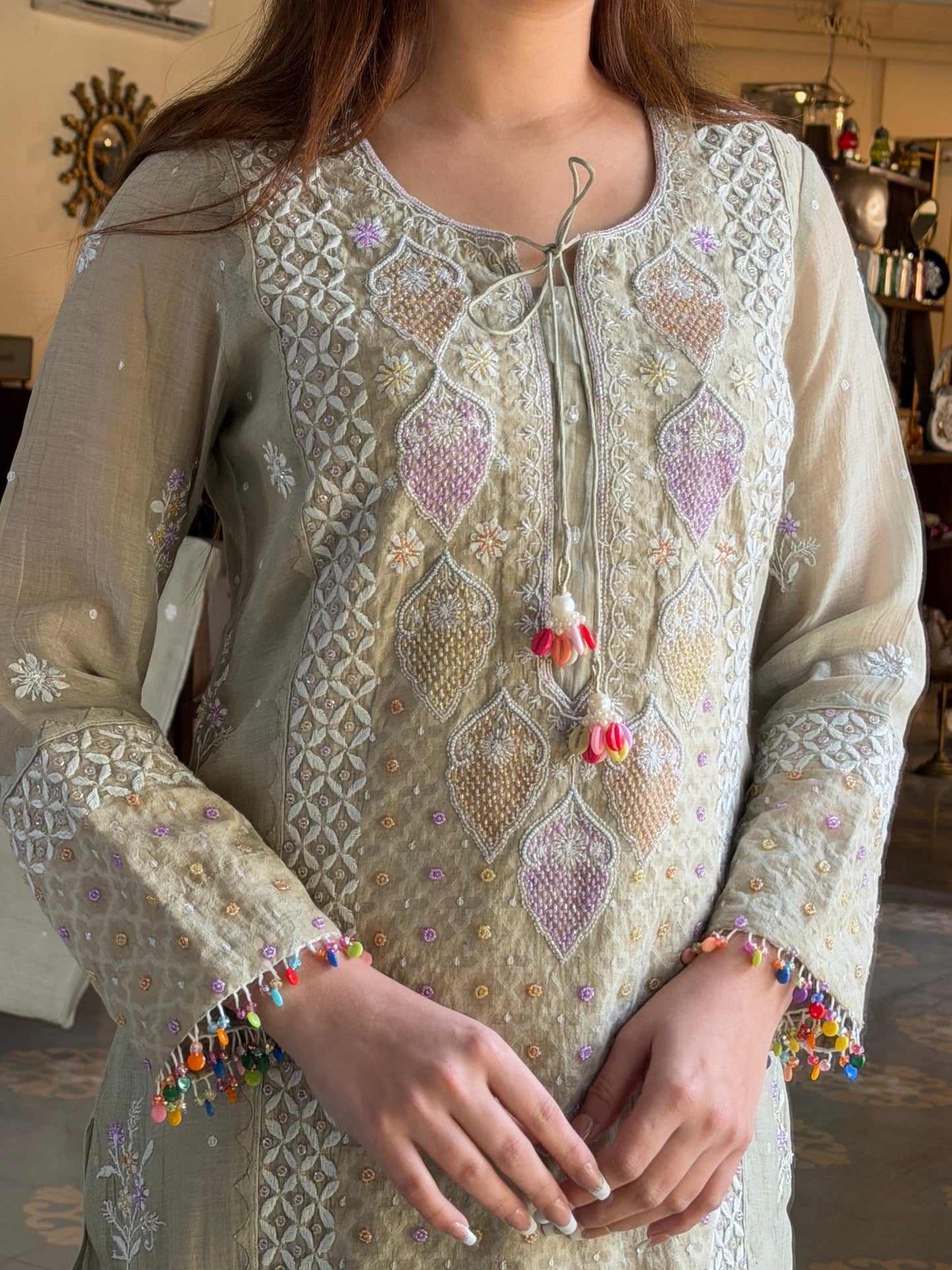 Jacquard Sequins Chikankari Kurta Set