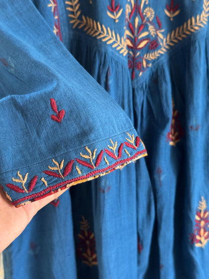 Blue Malkha Handspun Chikankari Tunic