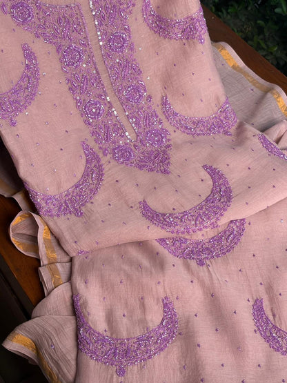 Latte Purple Crescent Chandbala Chikankari Unstitched Fabric