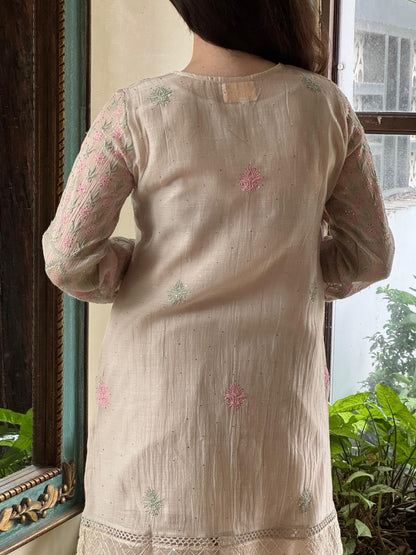 Nude Beige Shade Mul Chanderi Chikankari Farshi Sets