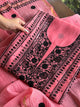 Candy Pink & Black Mal Chanderi Silk Chikankari A Line Unstitched Fabric