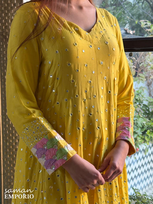 Yellow Shade | Soft Silk Chanderi Chikankari RTW Tukdi Anarkali Set