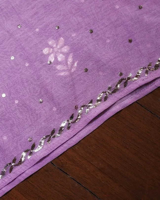 Mauve Shade Chanderi Silk Mukaish Badla Unstitched Fabrics