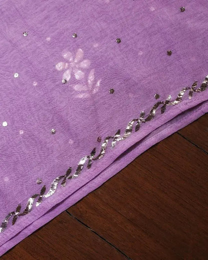 Mauve Shade Chanderi Silk Mukaish Badla Unstitched Fabrics