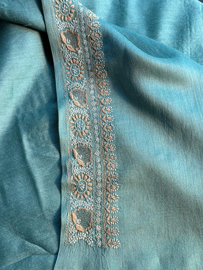 Green Shade Moonga Silk Chikankari Men’s Kurta Fabrics