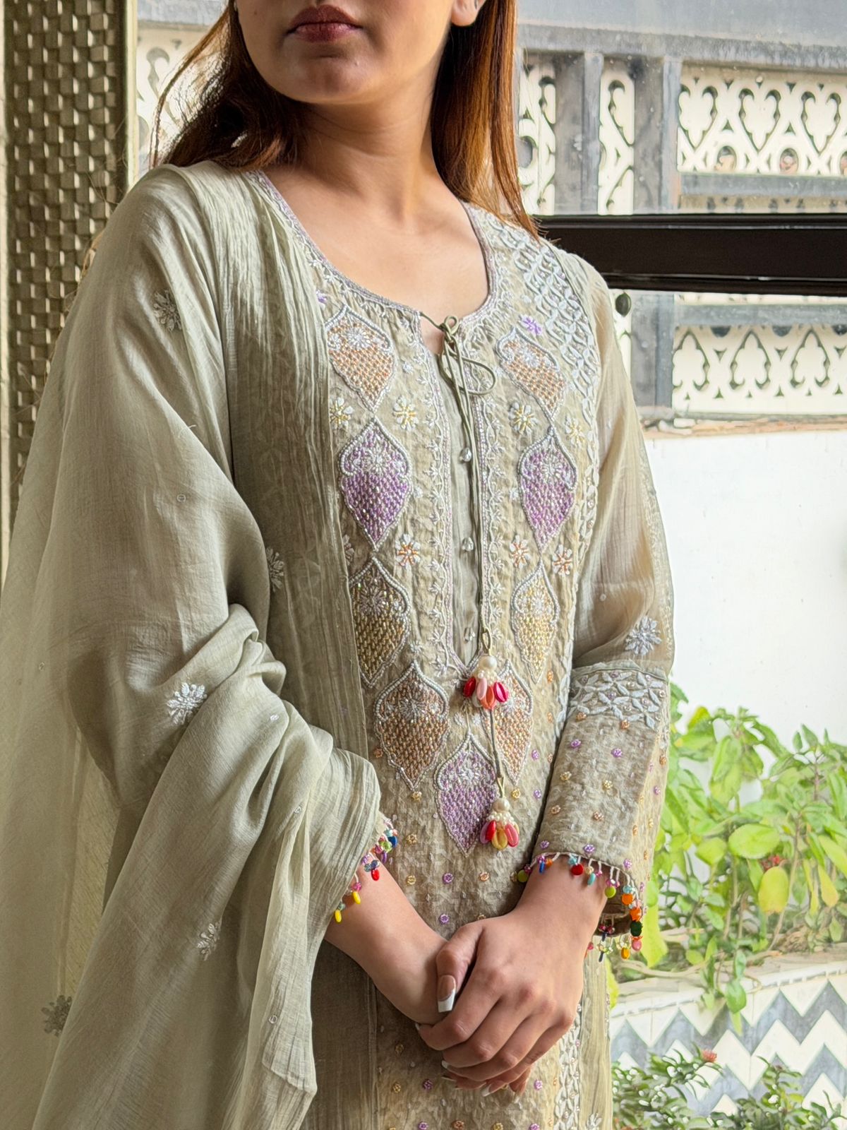 Jacquard Sequins Chikankari Kurta Set