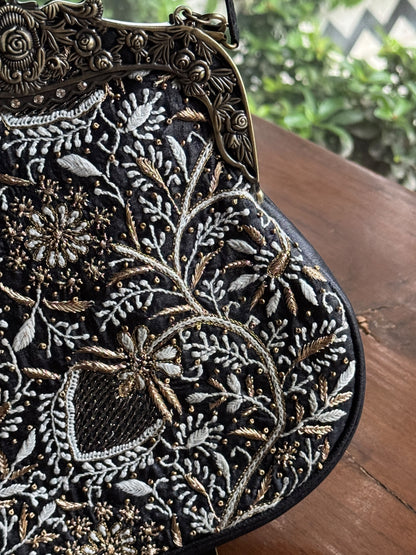 Black Shade Floral Motif Vintage Ari Sling Bags