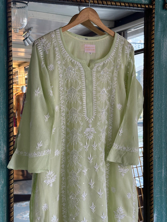 Pastel Green Sequinned Chikankari Kota Kurta
