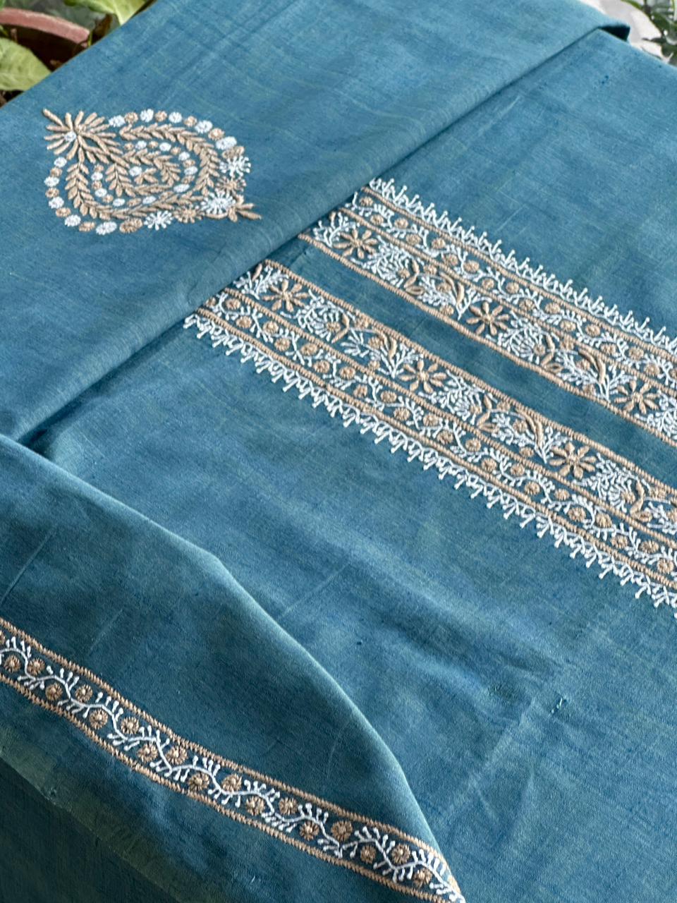 Teal Blue Malkha Handspun Khadi Kurtas Unisex Fabric