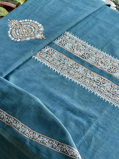 Teal Blue Malkha Handspun Khadi Kurtas Unisex Fabric