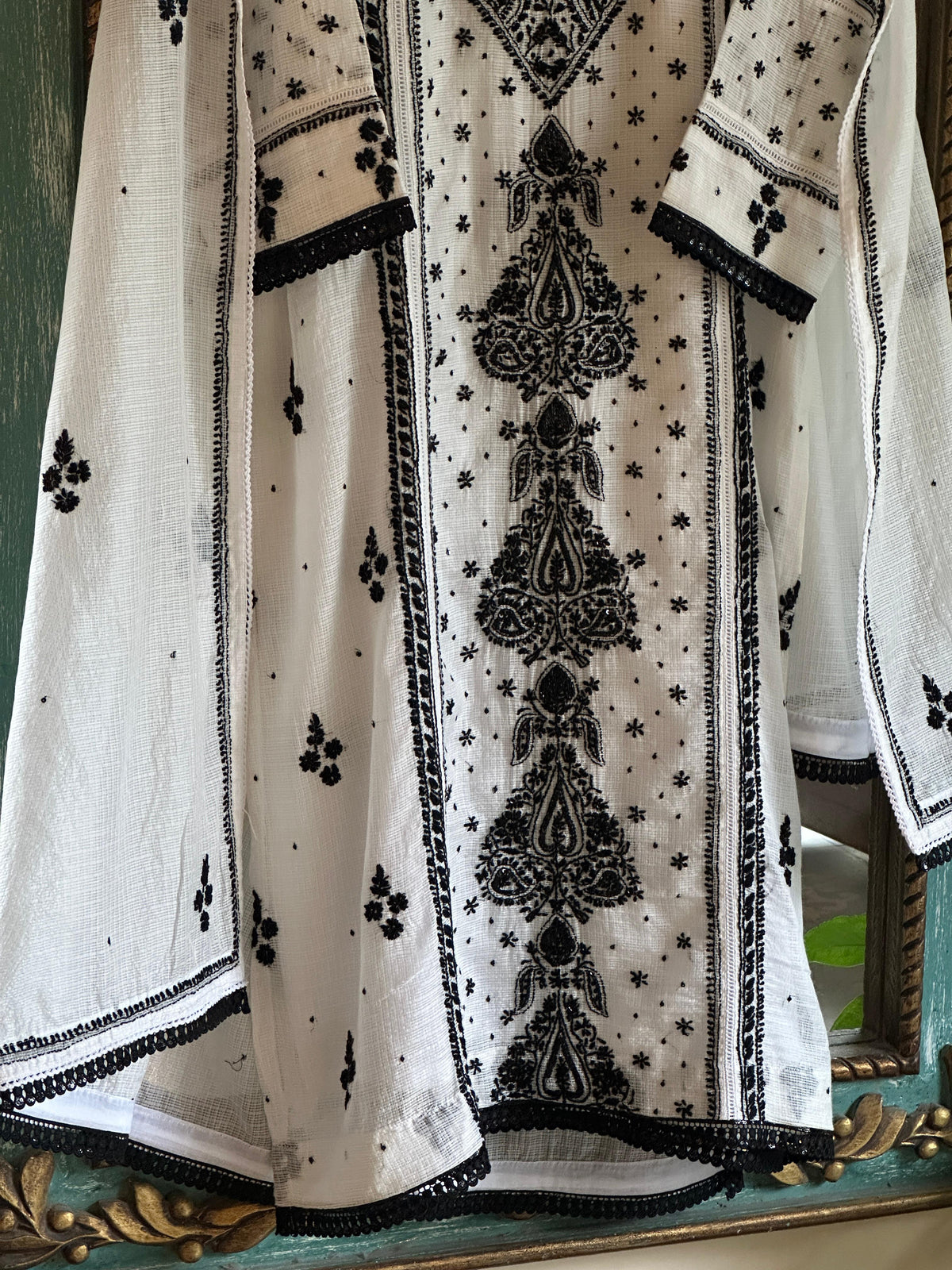 Kota Monochrome Sequins Work Chikankari Kurta Dupatta Set