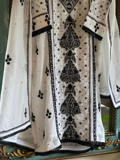 Kota Monochrome Sequins Work Chikankari Kurta Dupatta Set