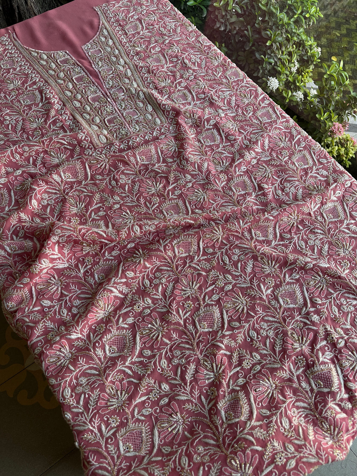 Pink Superfine Pure Georgette Chikankari Kurta Set