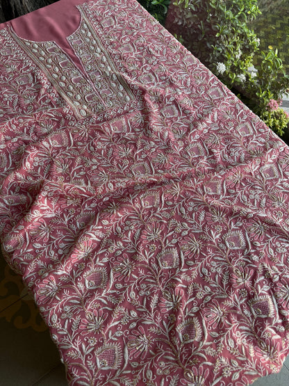 Pink Superfine Pure Georgette Chikankari Kurta Set