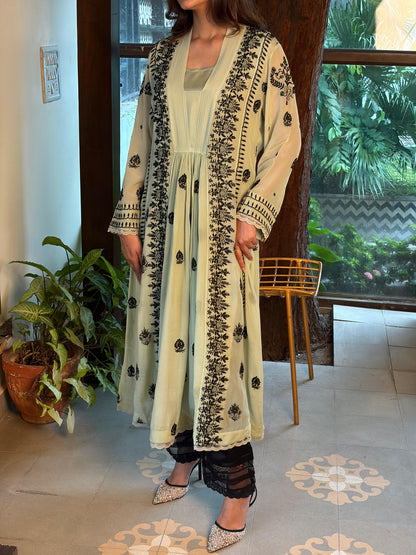 Pastel Green Chiffon Chikankari Kurta with Lace Detailing
