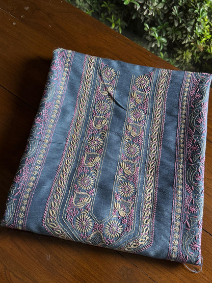 Blue Shade Moonga Silk Chikankari Men’s Kurta Fabric