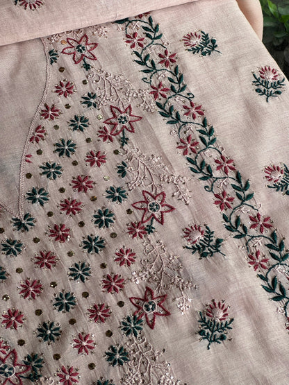 Beige Multi Mul Chanderi Silk Kalamkari Unstitched Kurta Dupatta Set