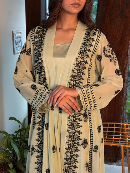 Pastel Green Chiffon Chikankari Kurta with Lace Detailing