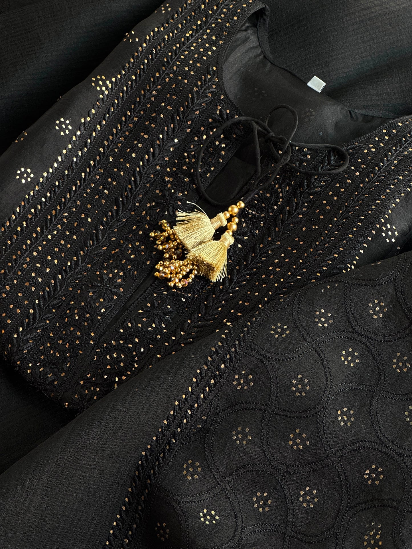 Black Kosha Mukaish Kamdani Noor Organza Chikankari Kurta Set
