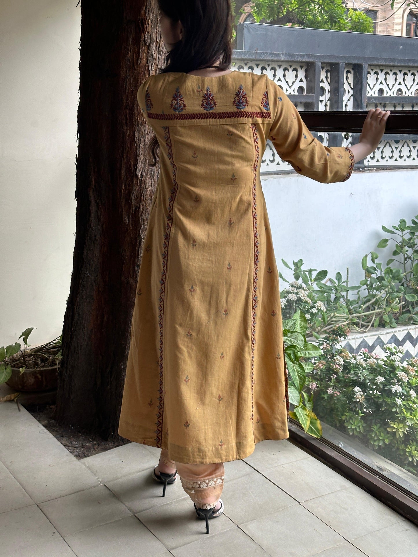 Mustard Yellow Handspun Malkha Chikankari Panel Tunic