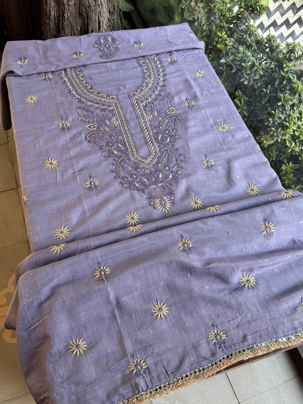 Purple Shade Jamdani X Chikankari Unstitched Fabric