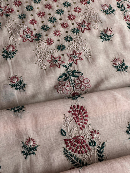 Beige Multi Mul Chanderi Silk Kalamkari Unstitched Kurta Dupatta Set