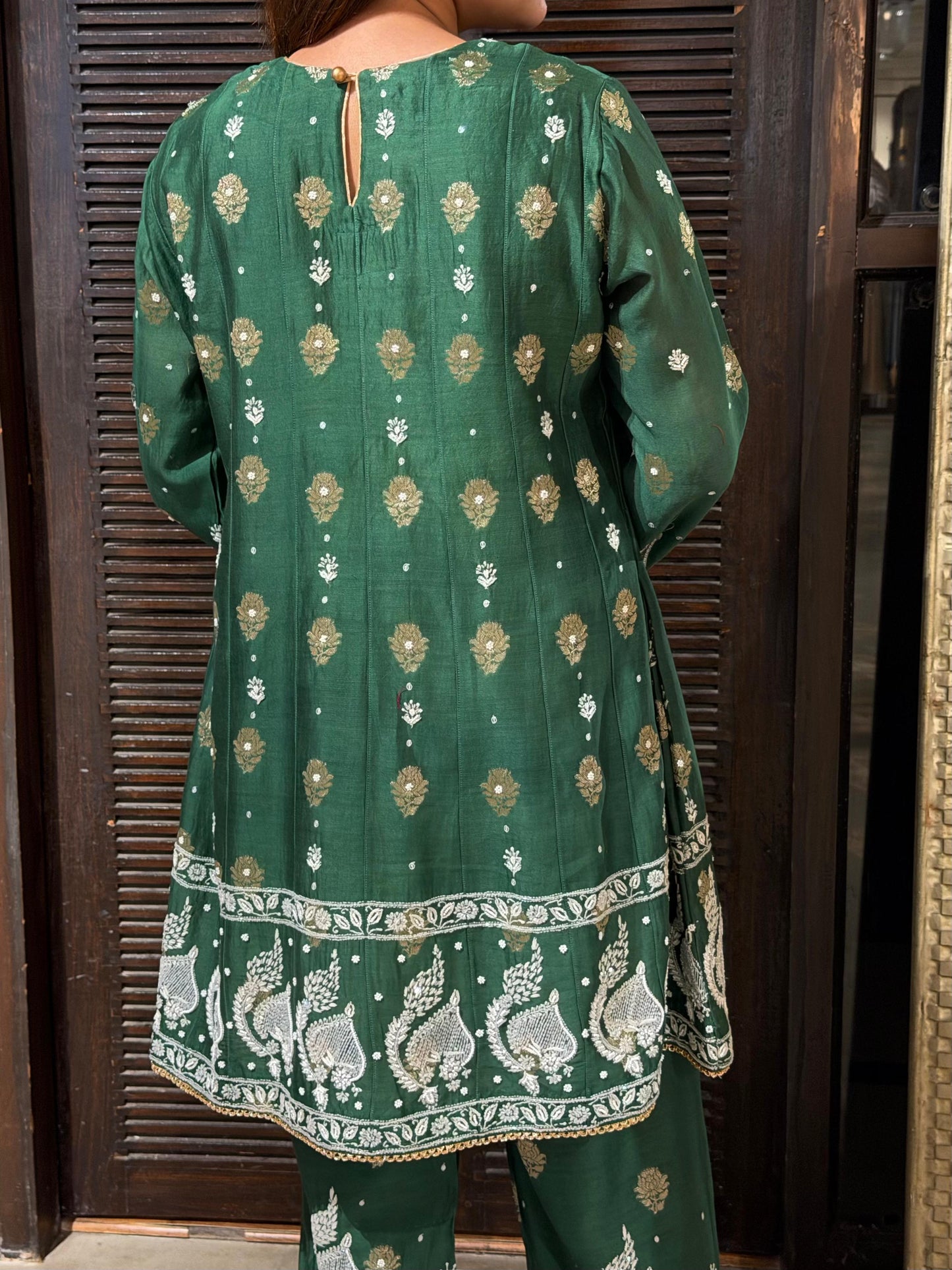 Green Zari Chanderi Chikankari Co-Ord Set