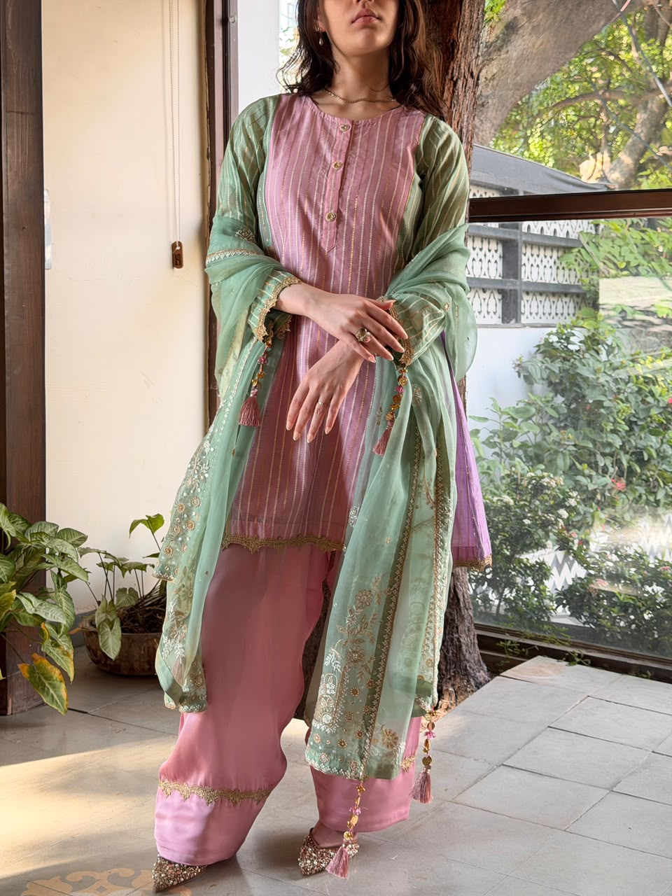 Multi Shade Kalidar Handloom Chikankari Farshi Sets